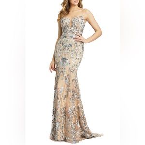 MAC DUGGAL Floral Embroidered Chiffon Trumpet Gown
